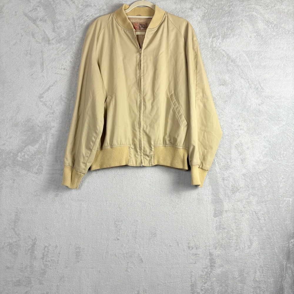 Deacon Brothers Bomber Jacket Size L Tan Vintage Full Zip Outerwear Oversized
